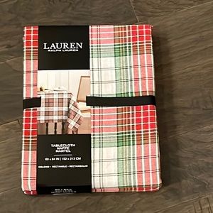 Ralph Lauren Plaid Oblong Tablecloth 60”x84” Holiday Christmas Seats 6-8 new